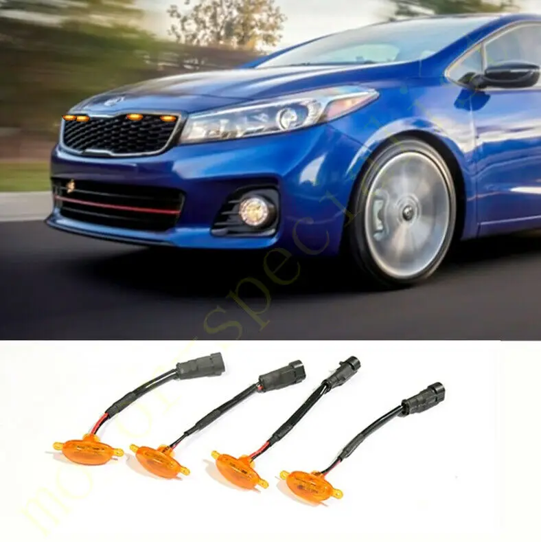 LED Car Front Grille LED Amber Light Raptor Style Light Kit Decor W/ Wire Speed 4Pcs For Kia Forte Hatchback 2017 2018