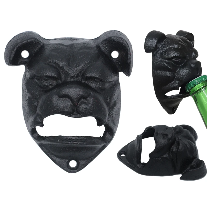 Metal Cast Iron Wall Mounted Bottle Opener Cap Lifter for Beer Cola,Bar,Pub,Kitchen With 3 Screws,Bear/Dog-Head