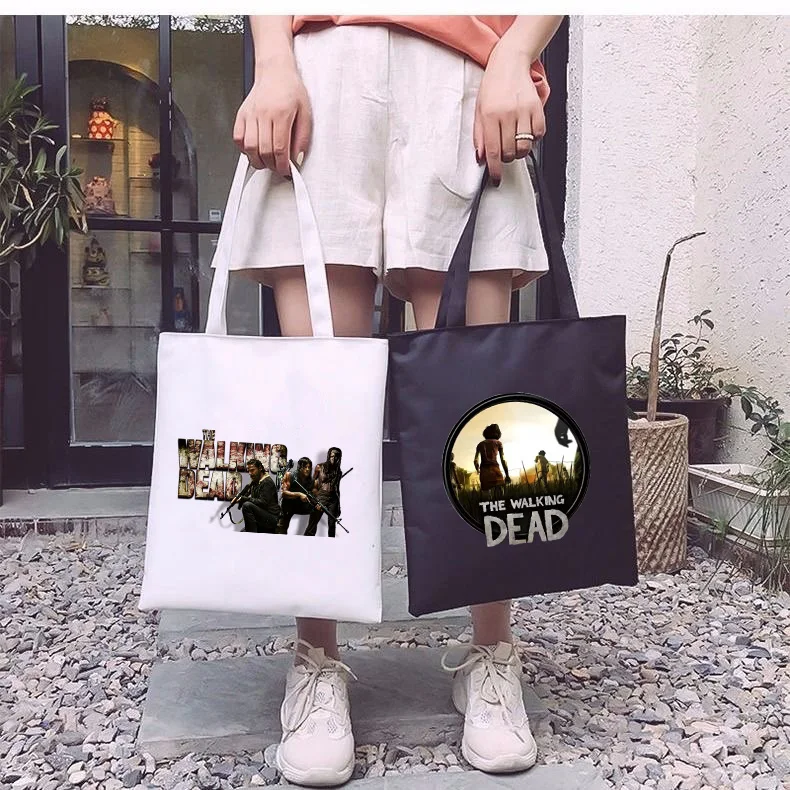 The Walking Dead Reusable Shopping Bag Men Women Student Canvas Tote Bags Printing Eco Bag Cartoon Shopper Shoulder Bags