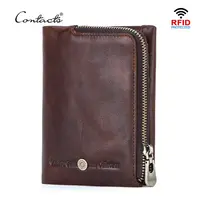 CONTACT'S-billeteras cortas de cuero genuino para hombre, monedero de alta calidad con Clip para dinero, Mini billetera masculina, bolso de mano