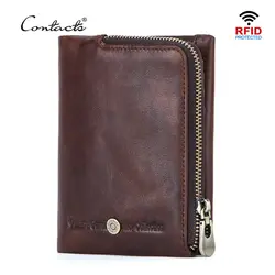 CONTACT'S Genuine Leather Men Short Wallets High Quality Card Holder Coin Purse Money Clip Male Mini Wallet Men's Bag Handbags