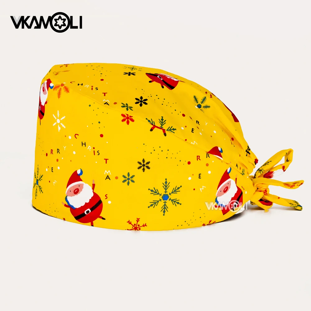 

new Christmas Scrub Hat Cartoon Printed Cotton Adjustable Bandage Cap Women Men Beauty Salon Laboratory Pet Shop Working Cap