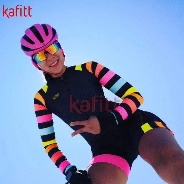 Kafit Camiseta de manga larga a rayas de arcoiris para mujer Conjunto personalizado de equipo al aire libre traje de ciclismo de carretera Mono AliExpress