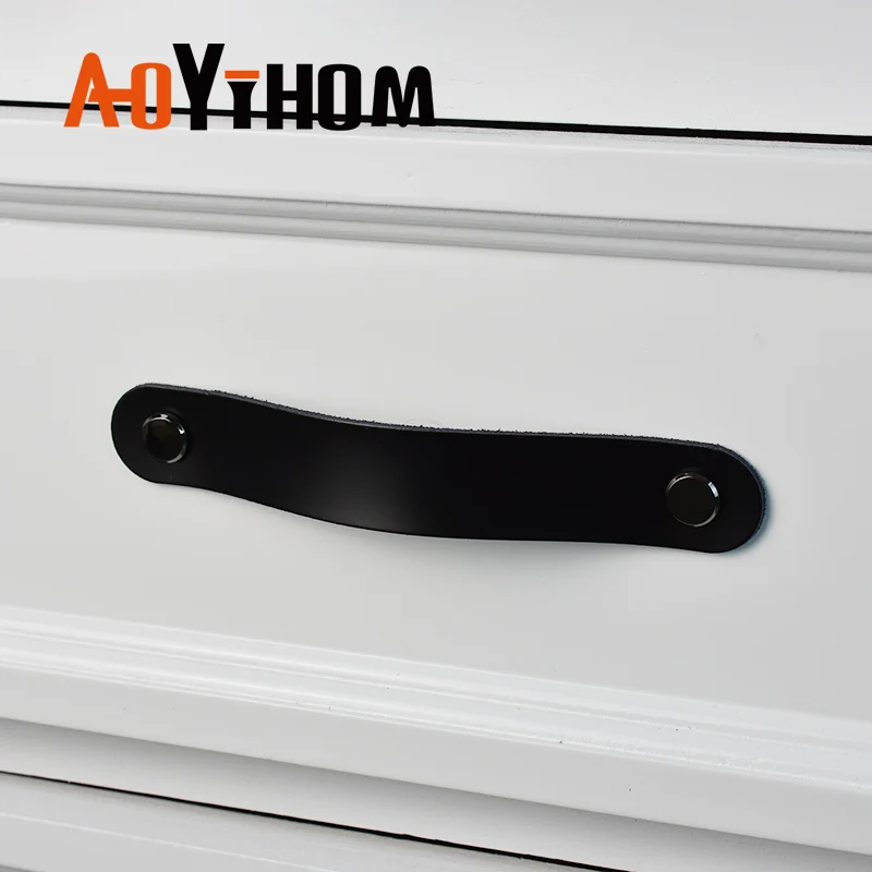 AOYIHOM 黒モダンなシンプルな家具キッチンキャビネット収納クローゼットドアハンドル革靴食器棚引き出しドレッサープル