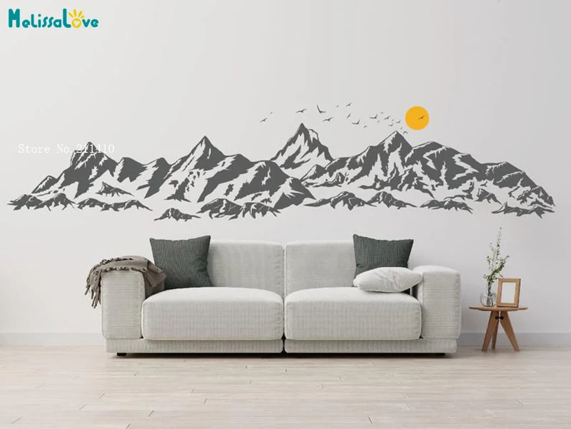 Large Mountains Wall Sticker For Kids Room Nursery With Sun Birds Decals Home Decoration Living Room Bedroom Vinyl Décor YT4901