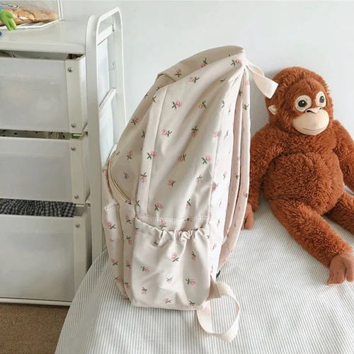 Imagen 2 del producto Mochilas de lona de estilo pijo, bolsos de hombro para mujer, mochila impermeable de nailon para estudiantes, mochila con estampado Floral a la moda