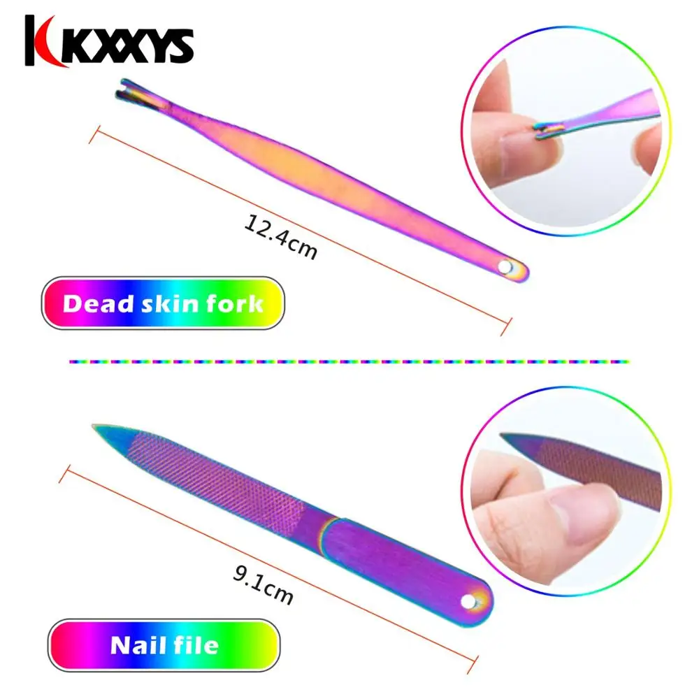 8-delige regenboog manicureset - roestvrijstalen nagelknipper, pincet pedicure gereedschap, draagbare reisset voor thuiscadeau