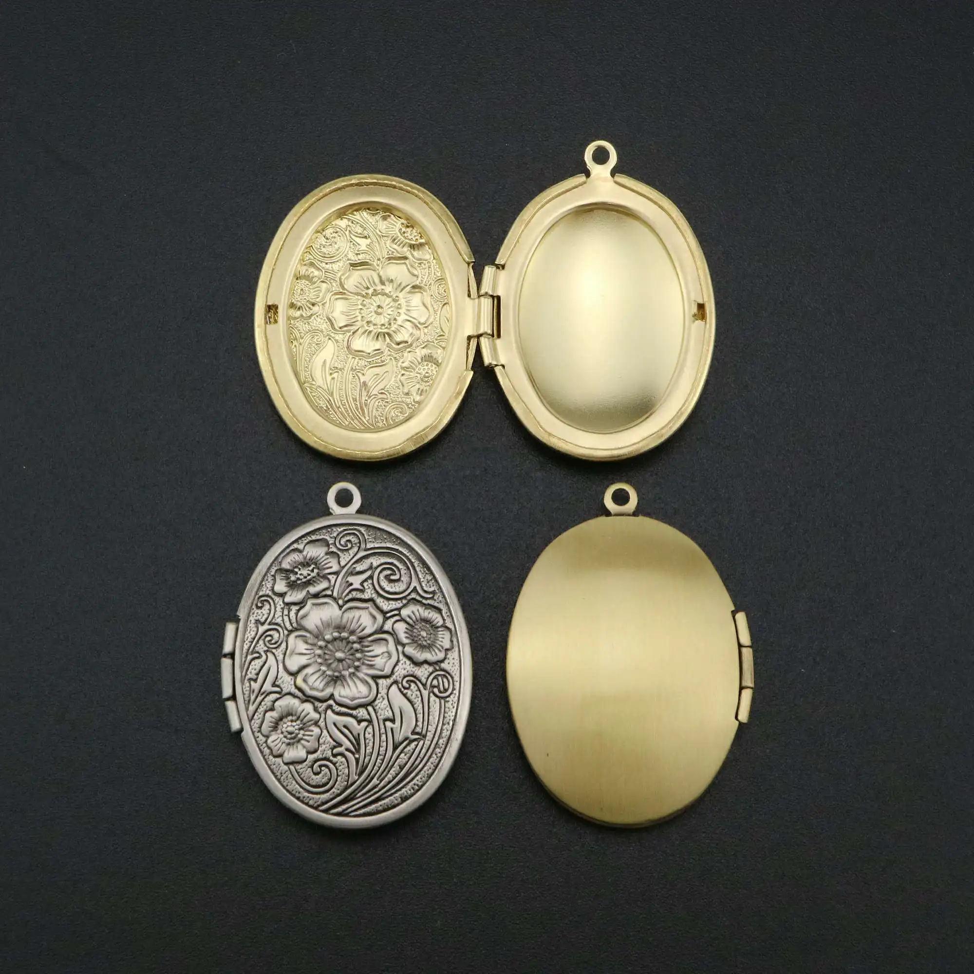 23x29mm brass antiqued silver,bronze flower engraved vintage oval photo locket pendant charm supplies 1121052