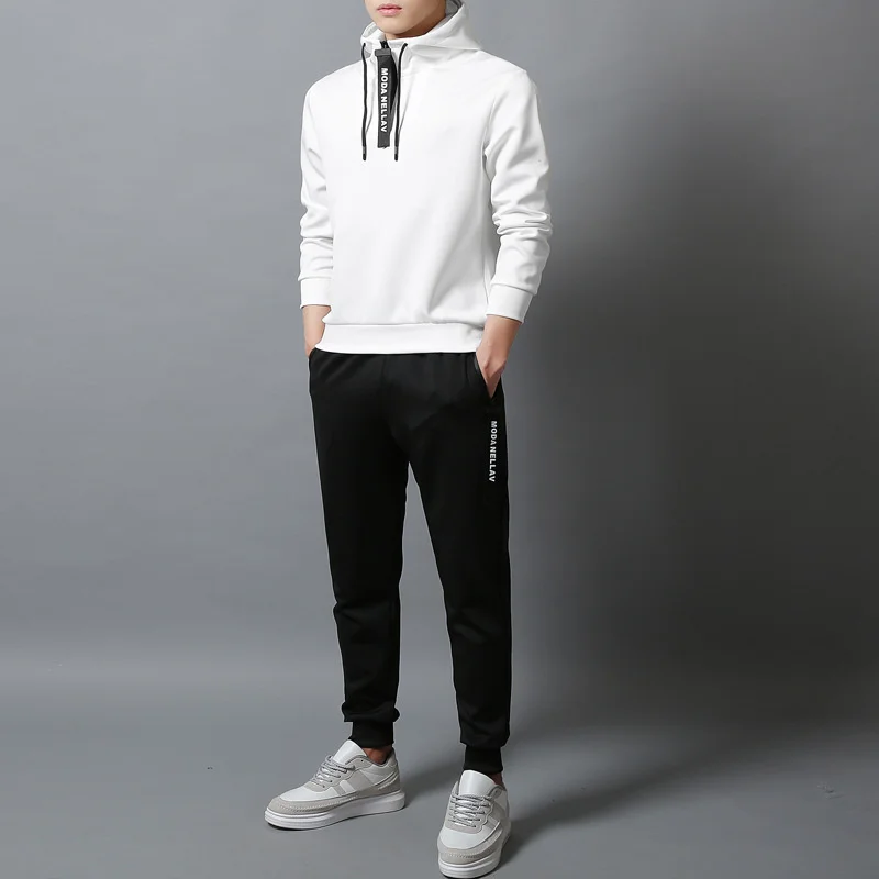 

Hooded Men Long Sleeve Sweatshirt Sports Suit Autumn Winter Pullover Tops Black Sweatpants 2 Piece Set Sportswear Plus Size 5XL