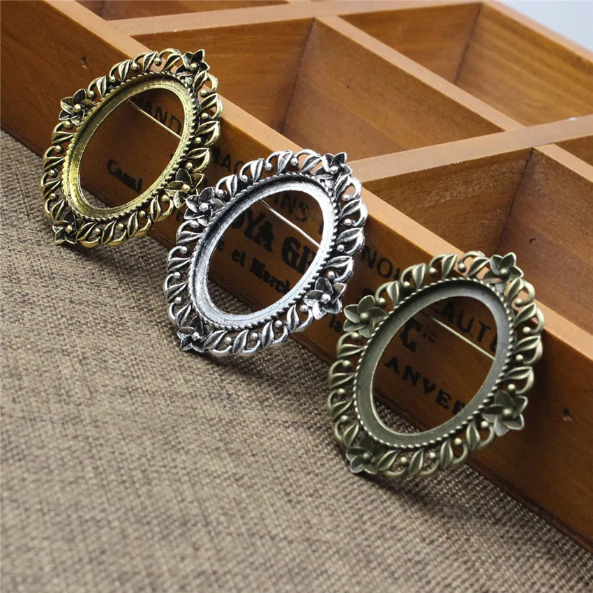 Fit 30x40mm Vintage owalne puste ustawienie Bezel pusta podstawa szklana broszka Cabochon podstawa dla majsterkowiczów akcesoria do robienia 5 sztuk K05366