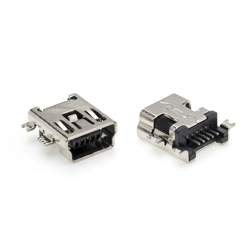 Mini USB femelle SMD 5P, 10-50 pièces/lot, mini USB, coque d\'interface, 4 pieds suspendus