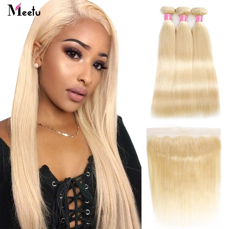 

Straight 613 Bundles With Frontal Remy Hair With Frontal Blonde Bundles With Closure Meetu HAIR Brazilian Hair Weave Bundles