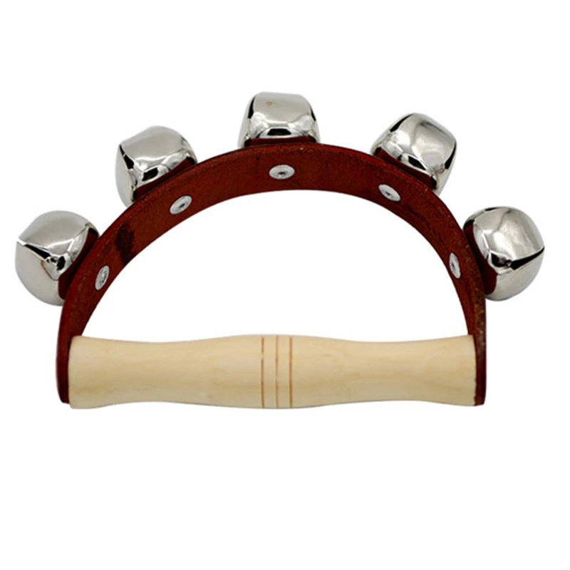 Orff instruments 5-Bells Stick Shaker Percussion instrument Leather+wooden hand bell Dance props baby rammelaars handvat gifts