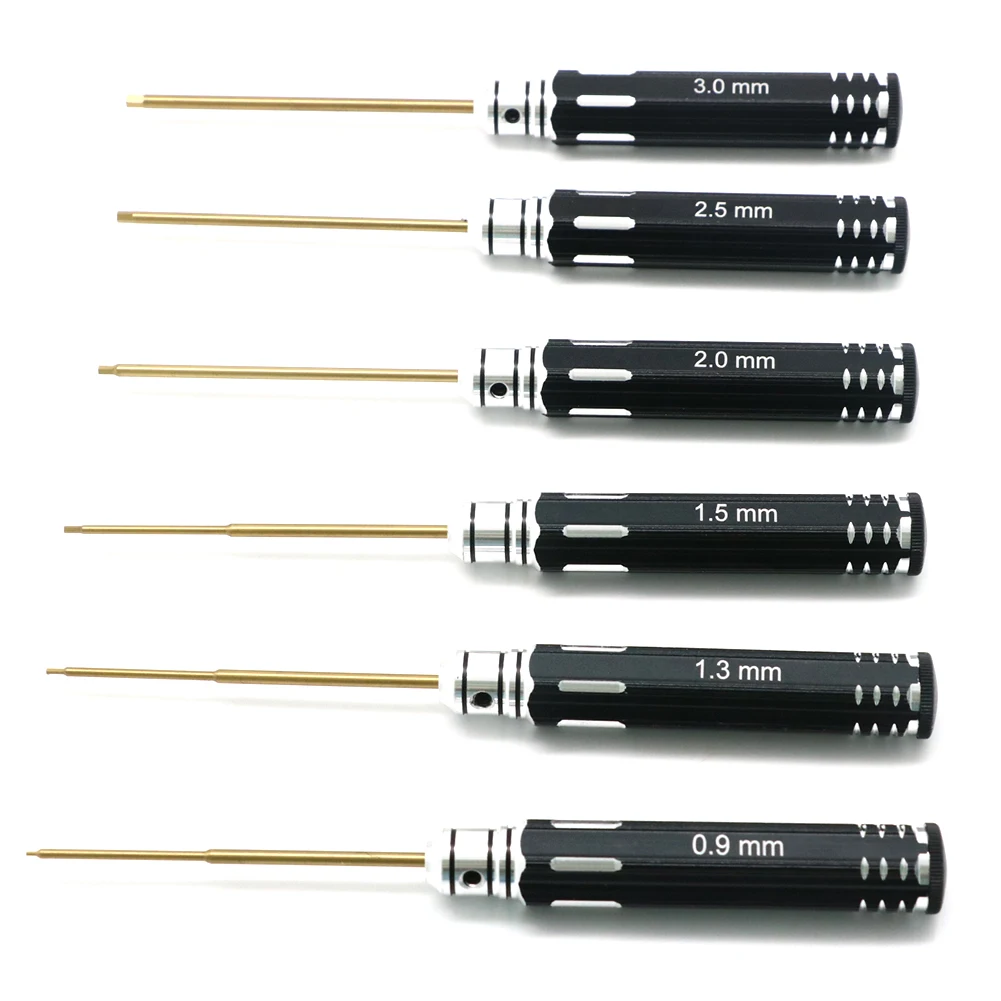 RC Tools 6 pcs hex screw driver Set Titanium Plating Hardened 0.9 1.3 1.5 2.0 2.5 3.0mm screwdriver For Rc Drone Rc toys (1 set)