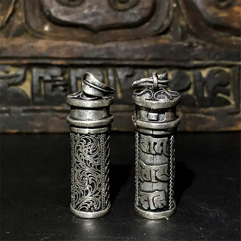 Tibetan Jewelry Prayer Box Six Words Mantras Locket Amulet Pendants OM MANI PAD ME HUM Gau from Tibet TGB053