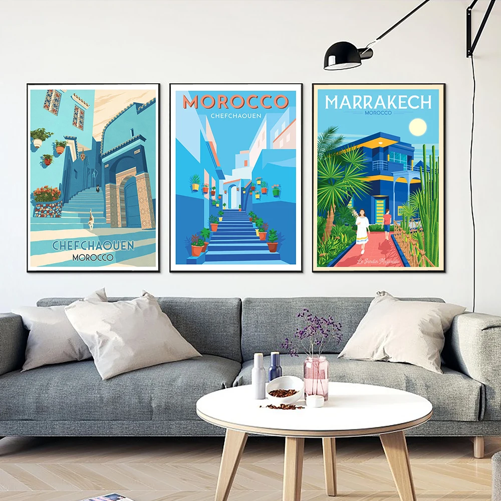 Morocco Travel Poster Street Canvas Painting Retro Art Print Minimalism Modern Picture For Living Room On The Wall Home Decor