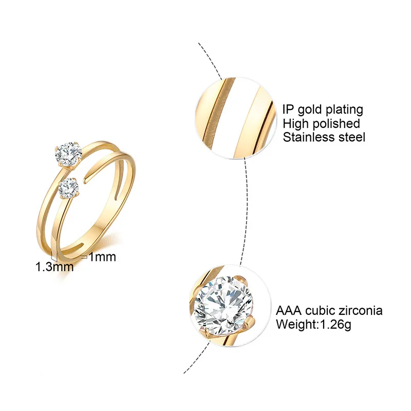Vnox Delicate Bling Prong Setting CZ Stone Rings for Women Lady Engagement, Gold Color Stainless Steel Bands, Love Gifts for Her