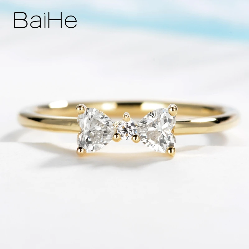 BAIHE Solid 14K Yellow/White Gold 0.30ct H/SI Natural Diamond Bowknot Ring Women Trendy Party Fine Jewelry Making Кольцо טבעת