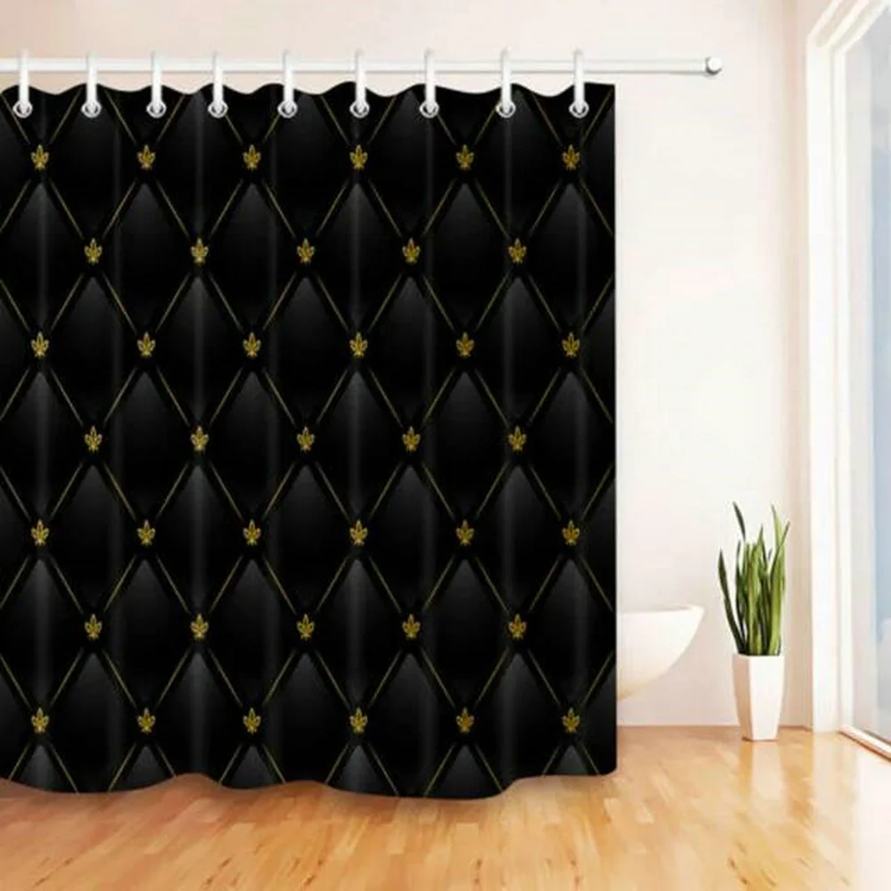 3D Black Lattice Geometry Pattern Shower Curtain Set Waterproof Polyester Fabric Bath Curtains Fashion Bathroom Decor With Hooks