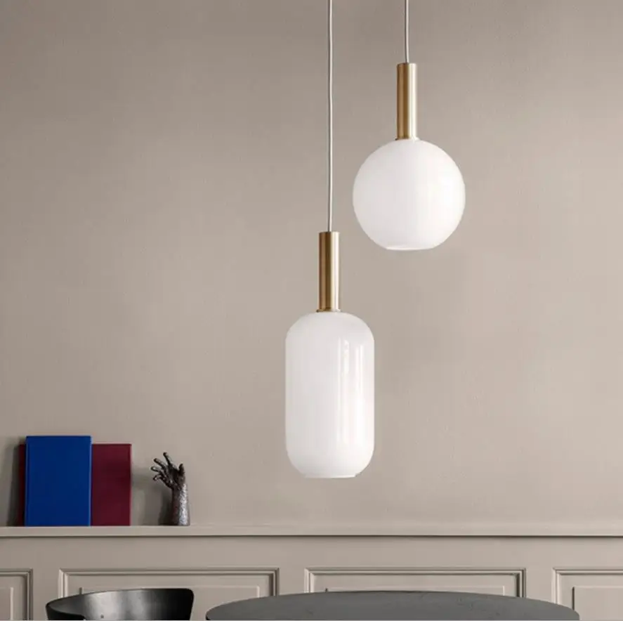 Nordic Milk White Glass Pendant Light Round Oval Cylinder Hanging Lamp Dinning Room Hotel Restaurant Lounge Study Office Bedroom