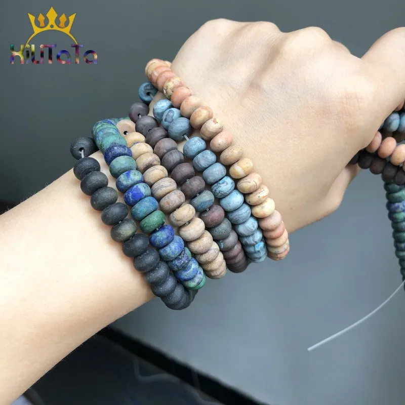 5*8mm Matte Natural Pink Quartz Agates Jades Lapis lazuli Round Rondelle Beads For Jewelry Making DIY Chrams Bracelet Ear Studs
