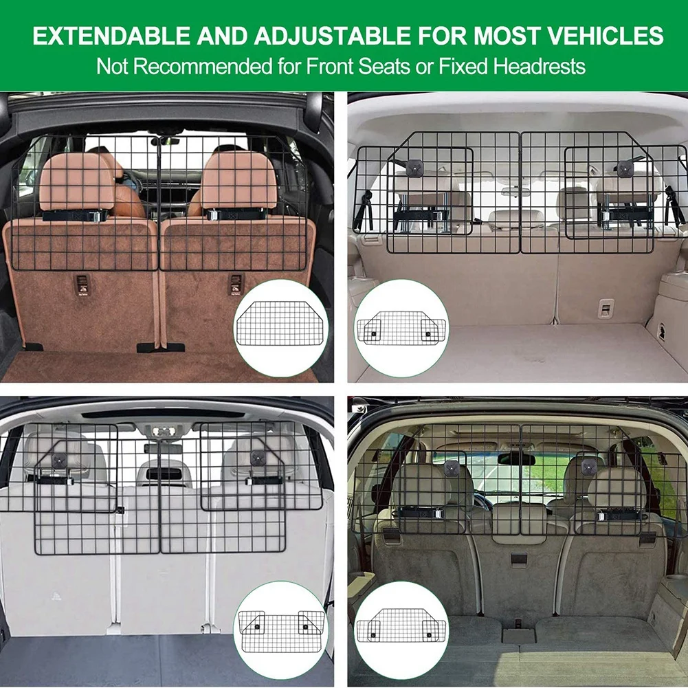 Adjustable Large Dog Gate Pet Animal Safety Fence Iron Mesh Guard Barrier for Car Trunk 90.5-113cm Width Car Dog Partition Grid