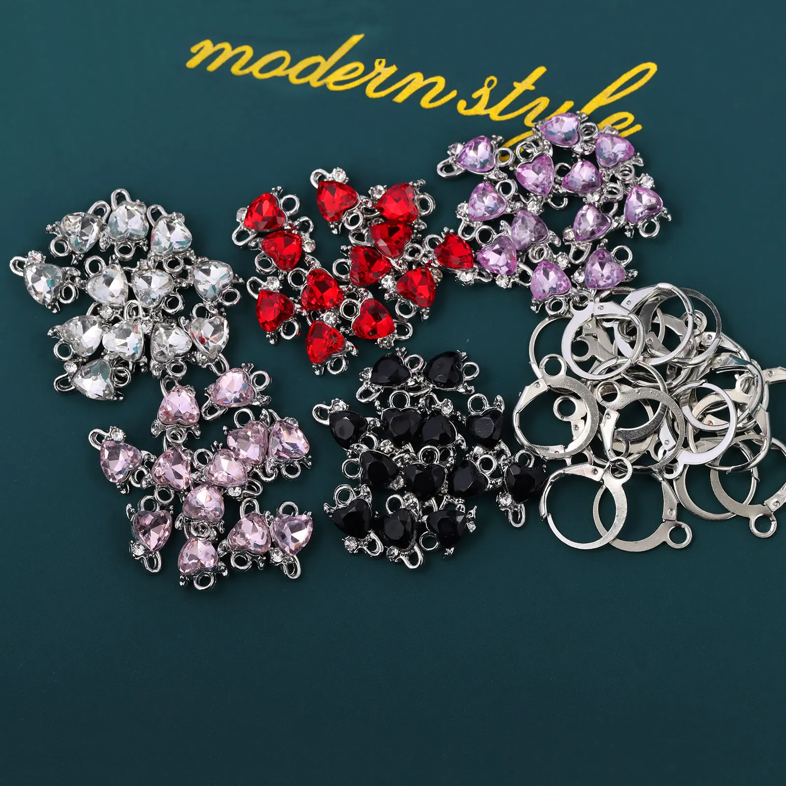 72Pcs/Lot Shiny Heart Rhinestone Colorful Charms With Free Box Jewelry Accessories for Making DIY Pendant Earrings Necklace