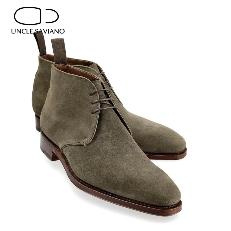 

Uncle Saviano Ankle Suede Mens Boots Shoes Add Velvet Handmade Winter Fashion Work Basic Boots Designer High Top Shoes for Men