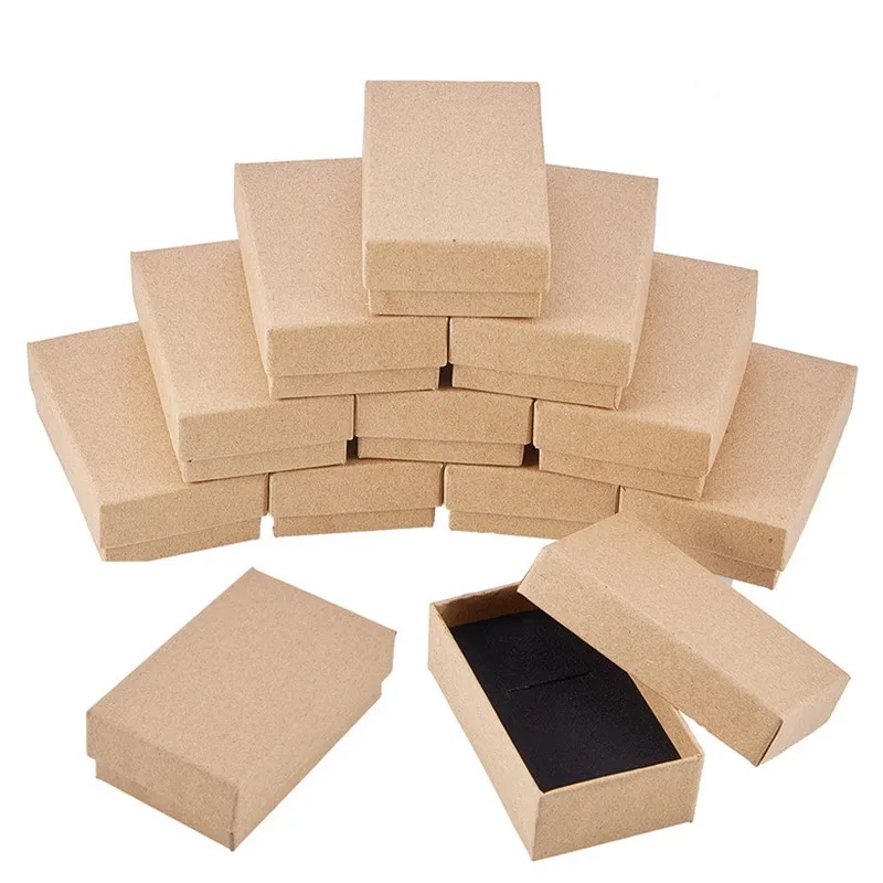 24pcs Retro Kraft Jewelry Box with Sponge Inside Gift Cardboard Boxes for Ring Necklace Earring jewelry display Packaging Box