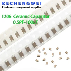 100 Stück 1206 50 V SMD-Dickschicht-Chip-Mehrschicht-Keramikkondensator 0,5 pF-100 uF 10 NF 100 NF 1 UF 2,2 UF 4,7 UF 10 UF 1PF 6PF