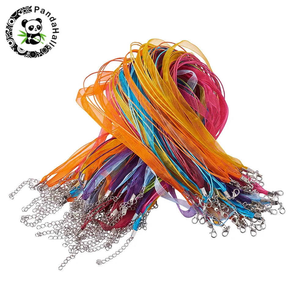 100Strands Mixed Silk Organza Ribbon Necklace Strap Cord Chain Jewelry Making Findings DIY Necklace Cord  17