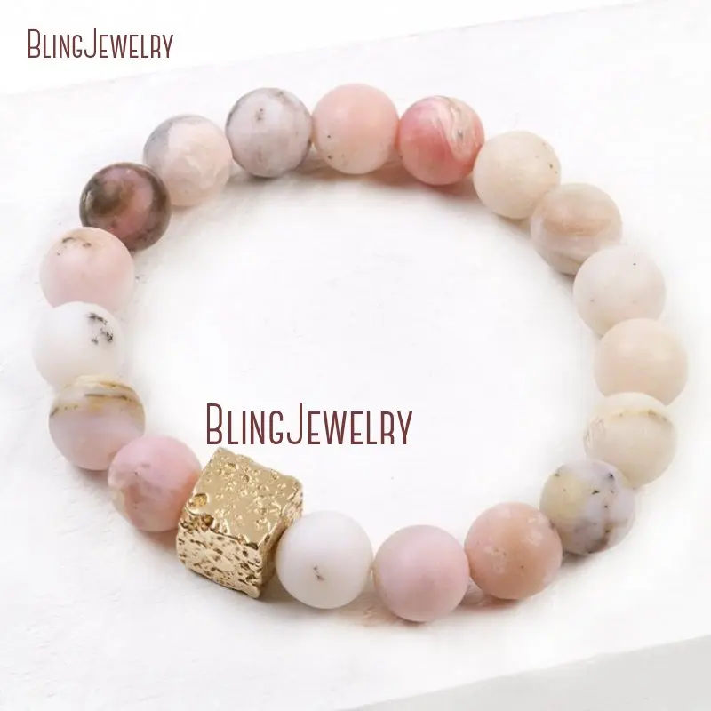 Matte Pink Peruvian Opal Agate Druzy Bar  Lava Cube Bracelet BM33069