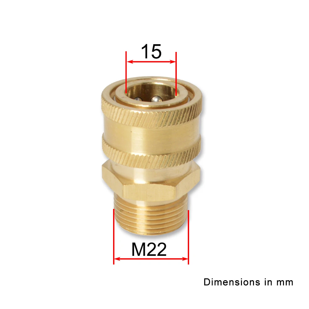 High Pressure Washer Car Washer Brass Connector Adapter M22 Male + 3/8