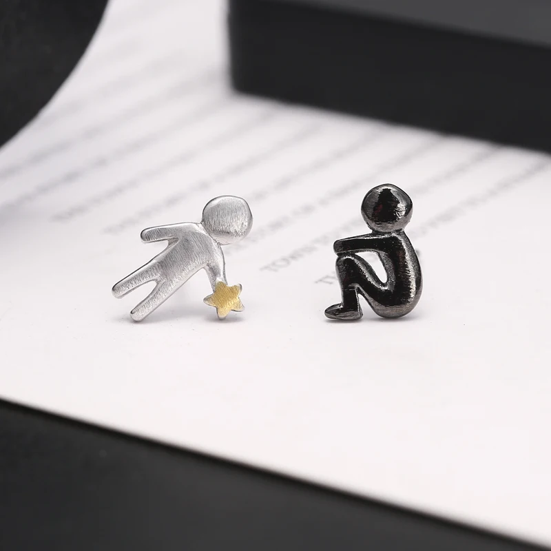 925 Sterling Silver asymmetric STAR Earrings For Women Fashion Jewelry sterling-silver-jewelry pendientes