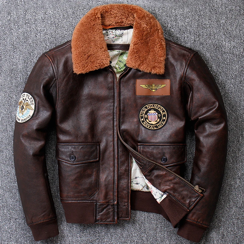 2020 Vintage Brown Men World War II Pilot Leather Jacket Plus Size XXXL Genuine Cowhide American Aviator Coat FREE SHIPPING