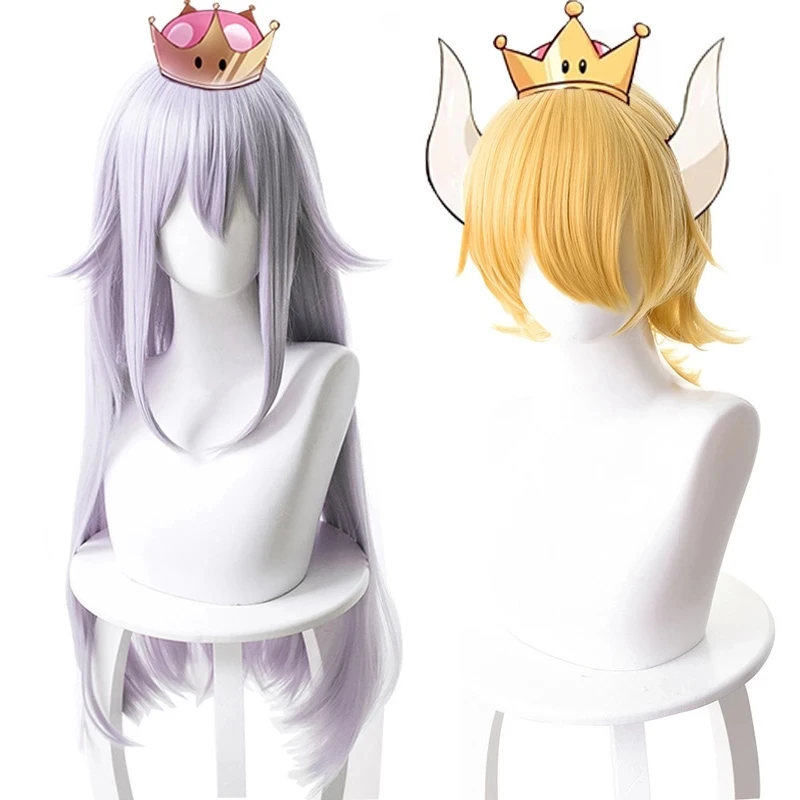 Parrucca Cosplay Booette King Boo parrucche lunghe viola argento parrucche Mario Bowsette bionde resistenti al calore parrucche sintetiche +