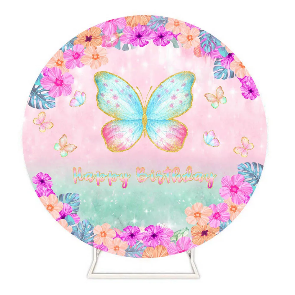 Mocsicka круглый фон для дня рождения розовый Цветочный Бабочка детский день рождения фото фон круглый чехол реквизит для фотосъемки