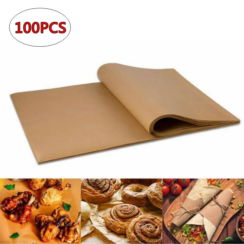 

100pcs Baking Paper Disposable Mats Oil-proof and Waterproof High-temperature Resistance Parchment Paper Kitchen Baking Gadgets