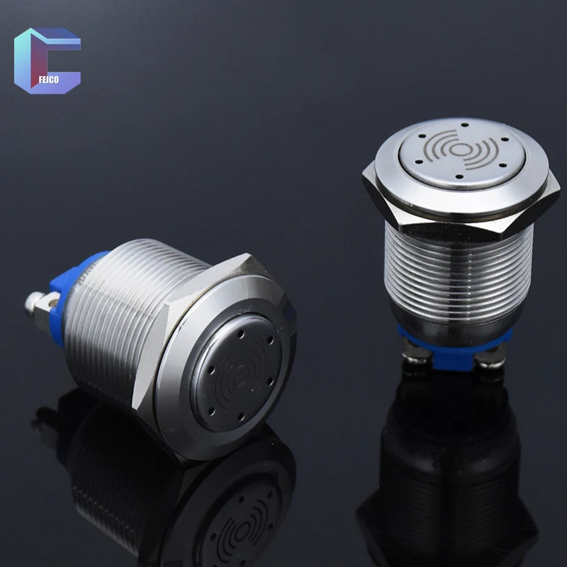 19 22mm Metal Buzzer Red LED With Continuous Sound   Metal Alarm Indicator Light  Signal Lamp 12V 24V Stainless Steel Shell