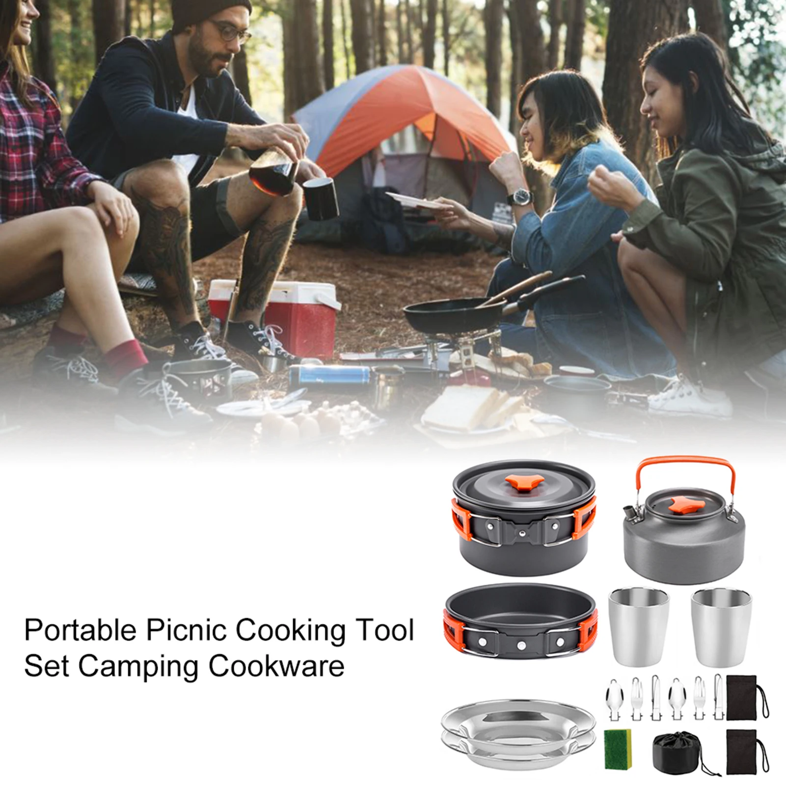 Hot teapot set for 2-3 people Outdoor camping cookware portable picnic plate pot