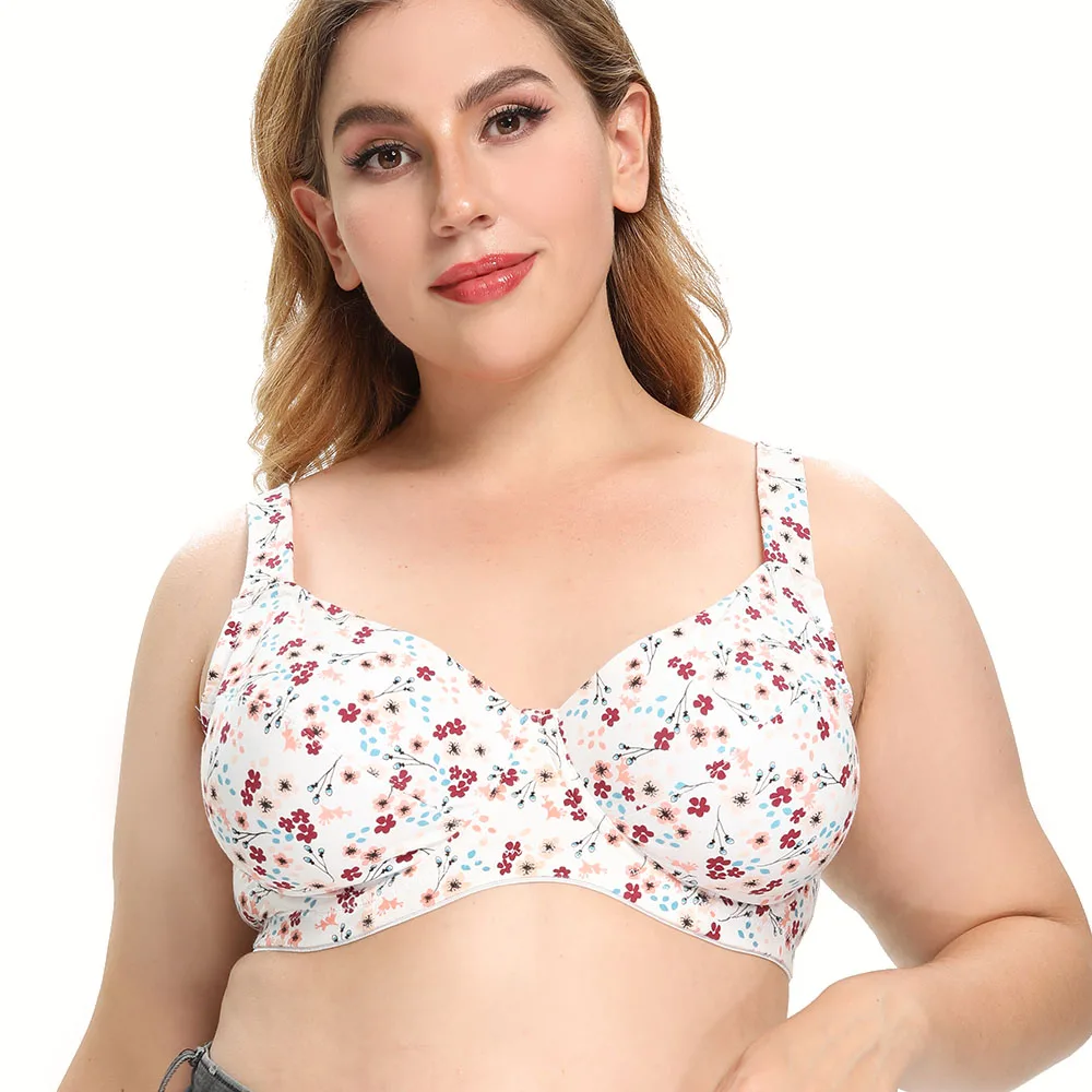 

Comfort Underwire Breathable Plus Size Bra Women's Adjustable Flower Sleep Top Bra Women B C D DD DDD E F FF G 44 46 48 50 52 54