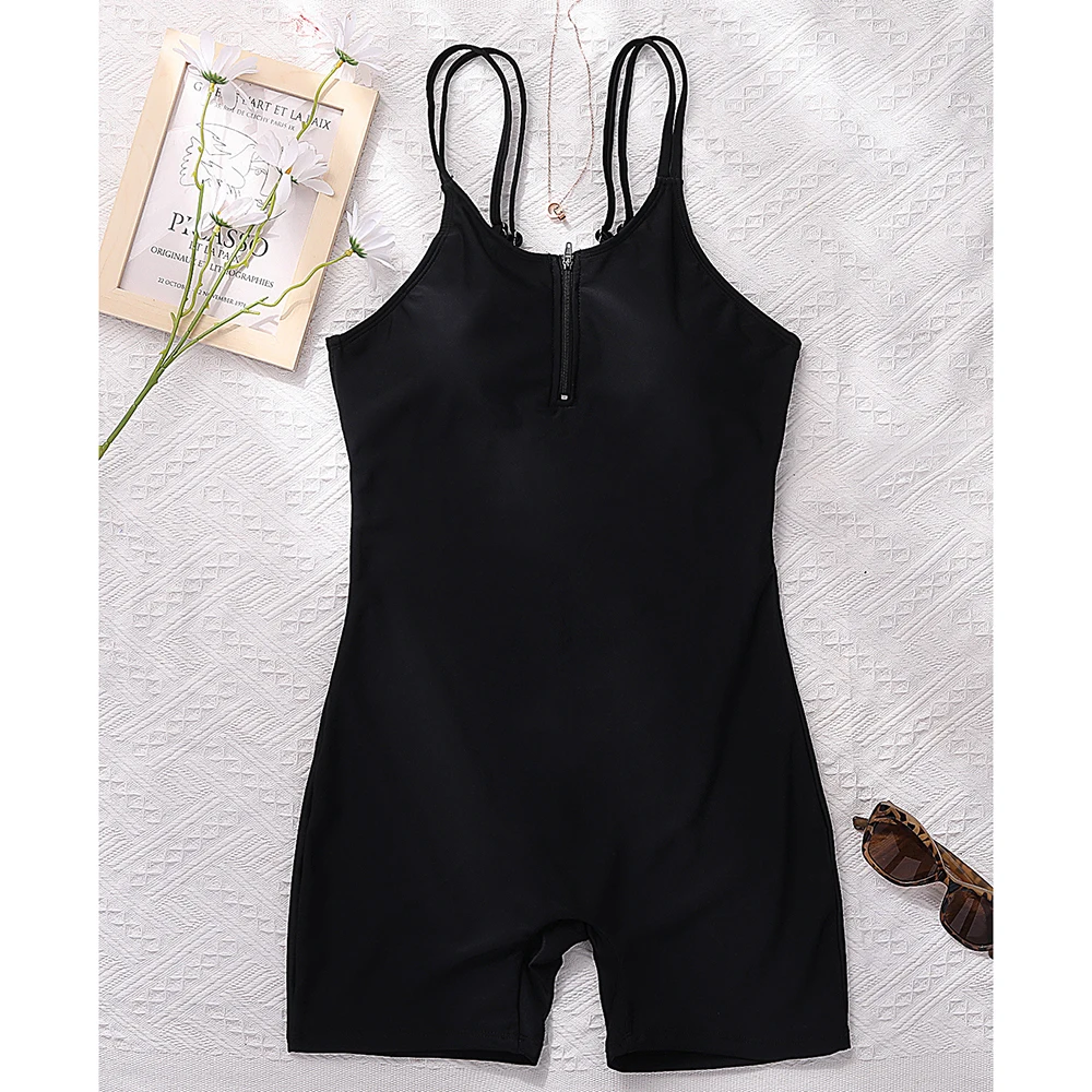 VigoCasey Sexy Women One Piece Swimsuit 2024 Solid Black Swimwear Cut Out Monokini Bodysuit Female Zipper Bathing Suit Swim Wear