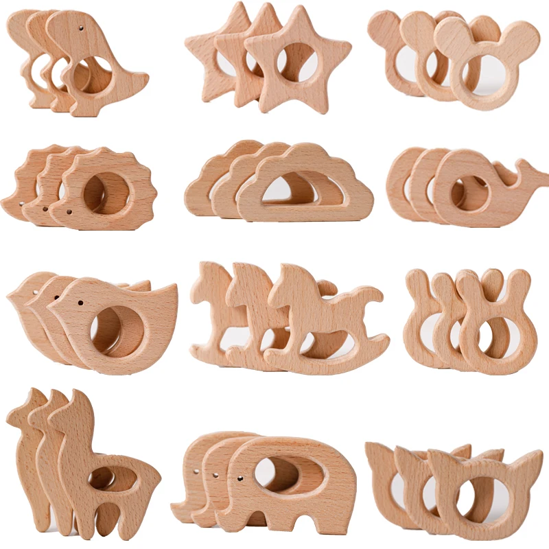 1pc Baby Wooden Teether Food Grade DIY Toys  Wood Necklace Pendant Food Grade Tortoise Koala Whale Turtle Wooden Teething Toys