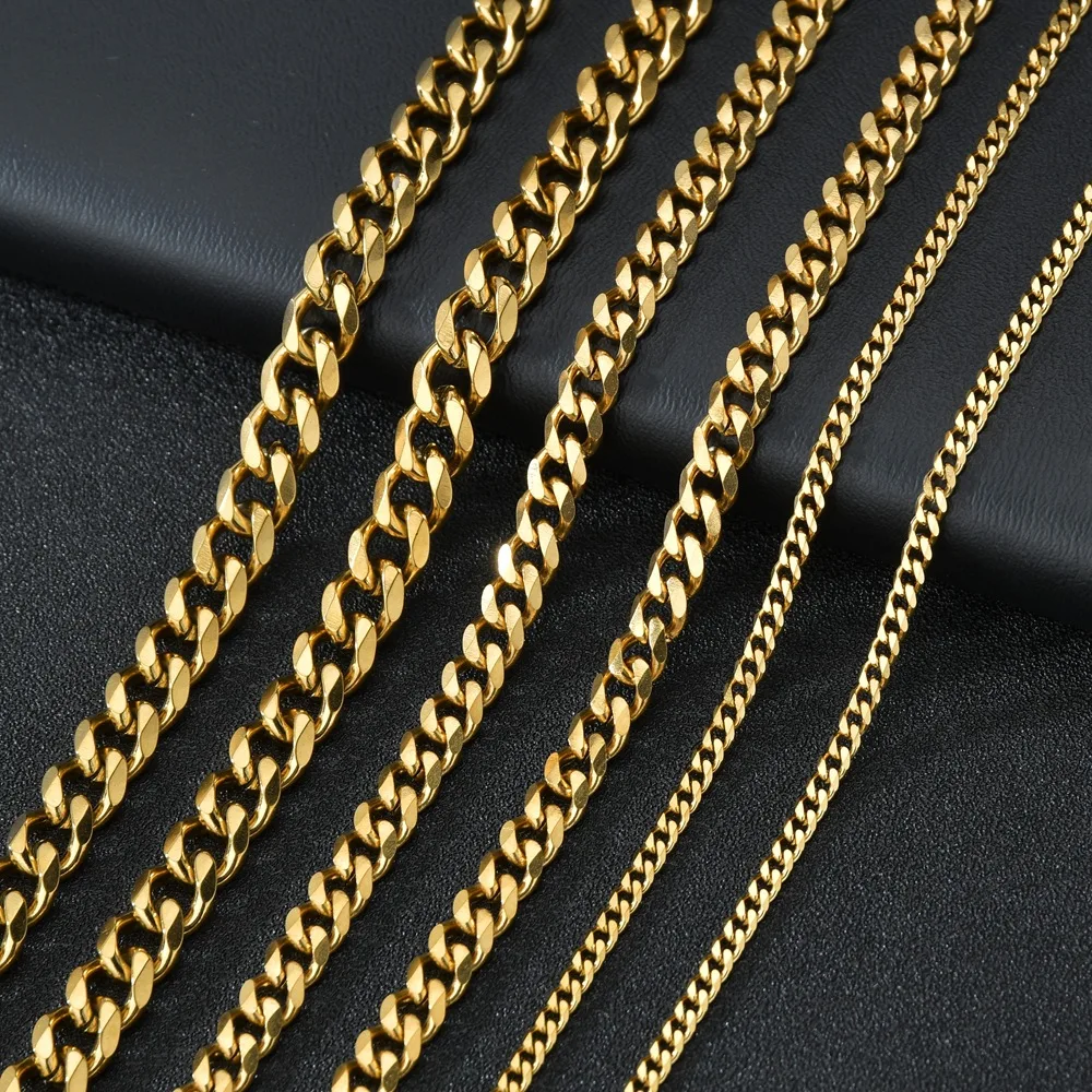 Grundlegende Punk Edelstahl 3,5,7mm Curb Kubanischen Halsketten Für Männer Frauen Schwarz Gold Farbe Link Kette Colliers solide Metall Schmuck