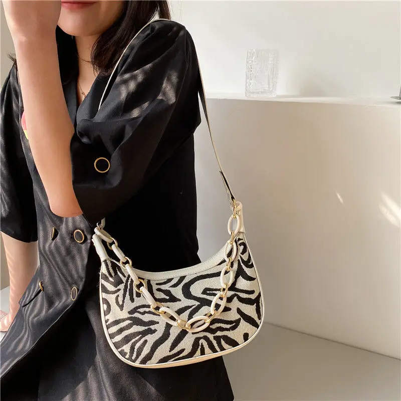 Zebra Pattern Handbags Women Chain PU Leather Shoulder Bag Fashion OL Elegant Vintage Retro Ladies Korean Style Shopping Ulzzang