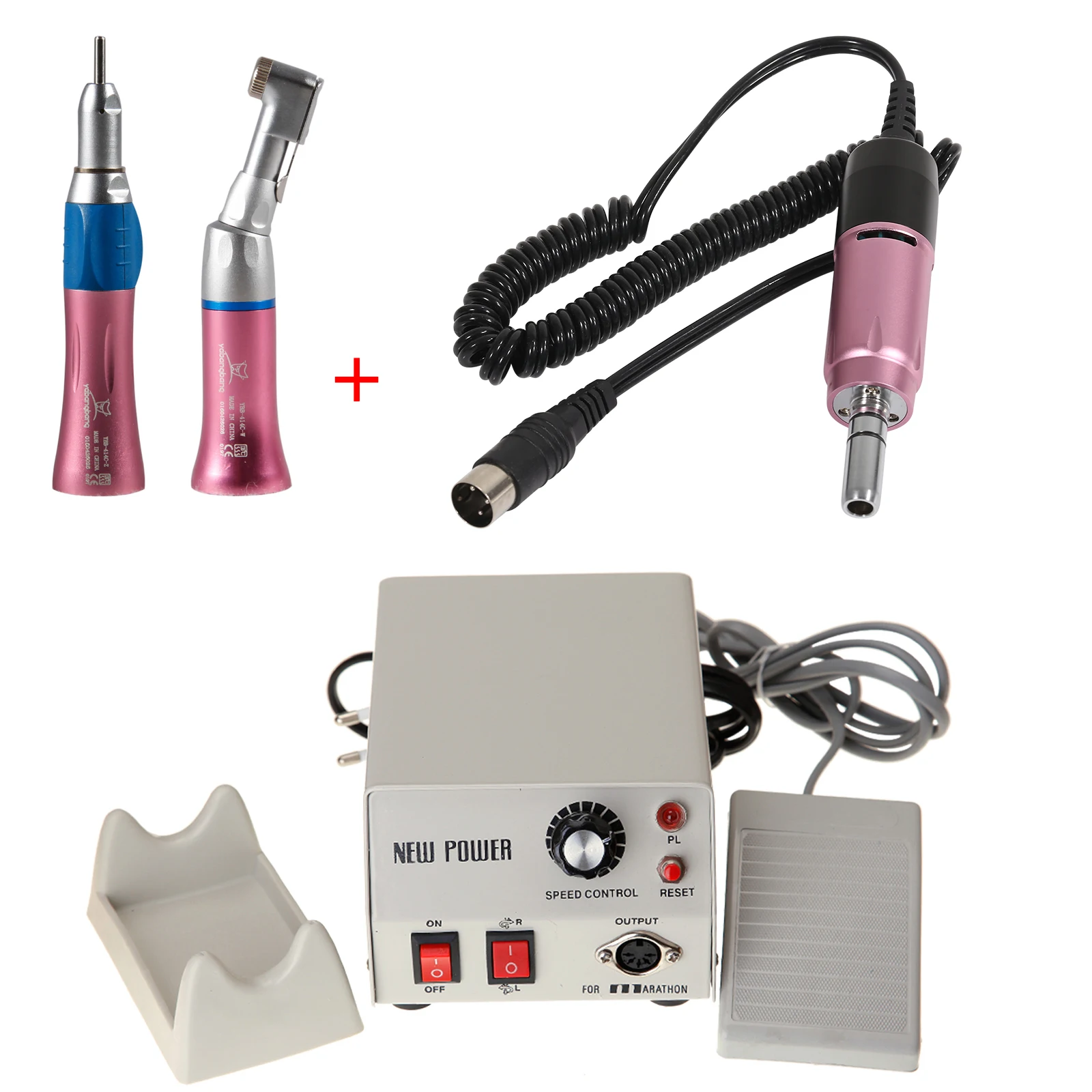 Micromotor Dental Dentist Polisher N2+Pink Contra Angle & Straight Nosecone+35,000 rpm Electric Micro Motor