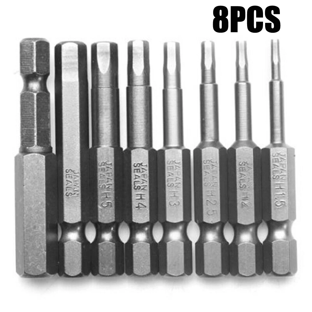 8Pcs 1/4inch Shank Hex Magnetic Screwdriver Bit Set Security Tamper Proof Screw Driver Bits Hex Head H1.5-H8