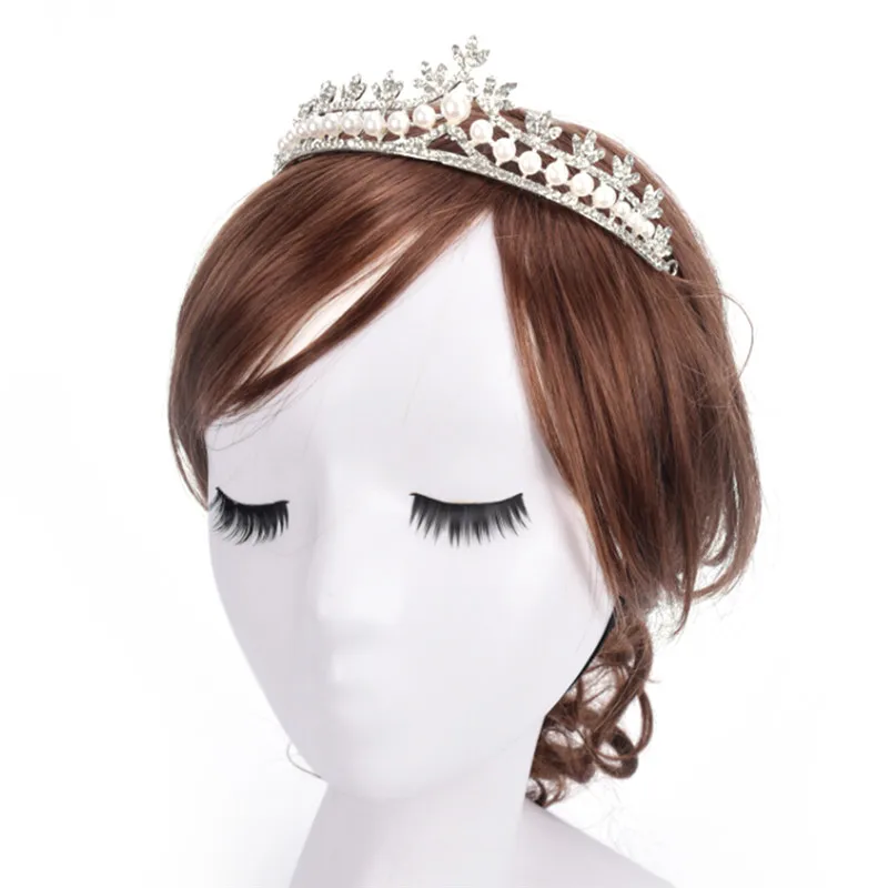 Wedding Bridal Prom Princess Rhinestone Pearl Crystal HairBand Tiara Wedding Crown Veil Headband