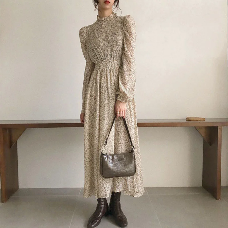 

Dress For Women Vestido De Mujer Long Sleeve Robes Ete Vintage Floral Fashion Silk Sukienki Casual Cottagecore Elegant Clothing