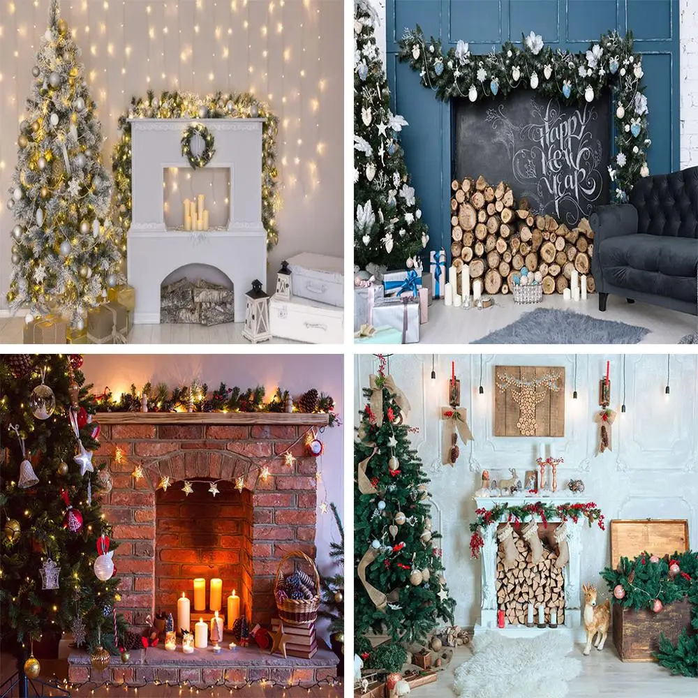 Avezano Photography Backdrops Christmas Tree Fireplace Glitter Light Baby Birthday Party Portrait Background Photo Studio Decor